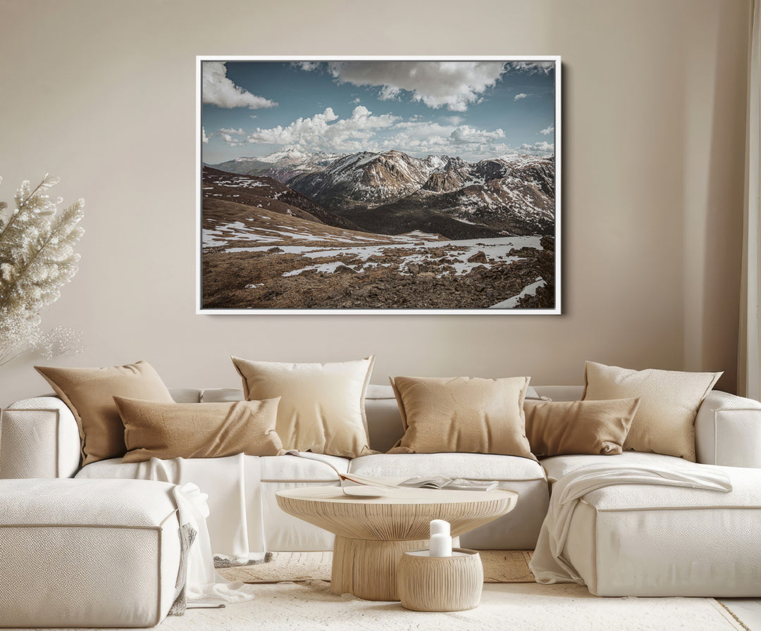 Mountain Landscape Wall Art Canvas Print, Framed Snowy Peaks Art Picture Print, Rugged Highlands Perfect Rustic Adventure Decor Artwork
