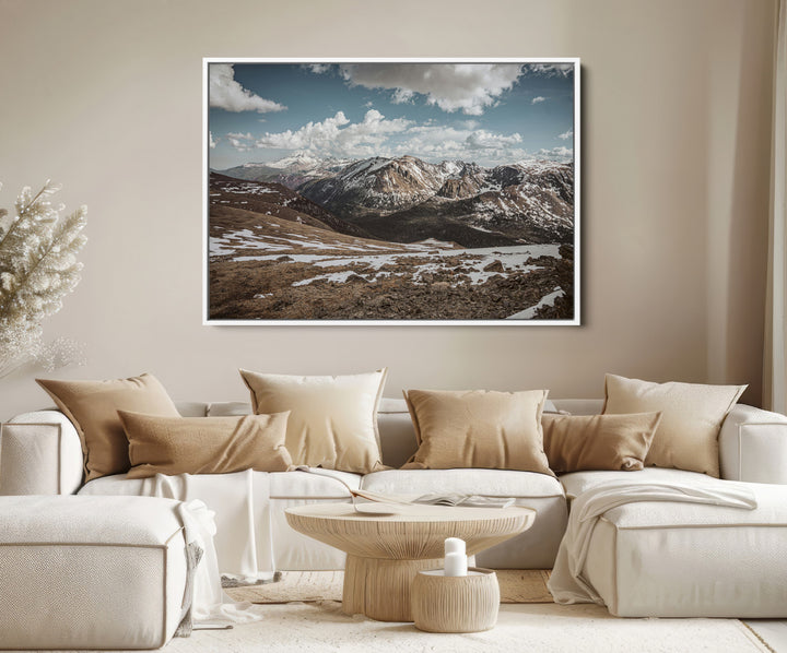 Mountain Landscape Wall Art Canvas Print, Framed Snowy Peaks Art Picture Print, Rugged Highlands Perfect Rustic Adventure Decor Artwork