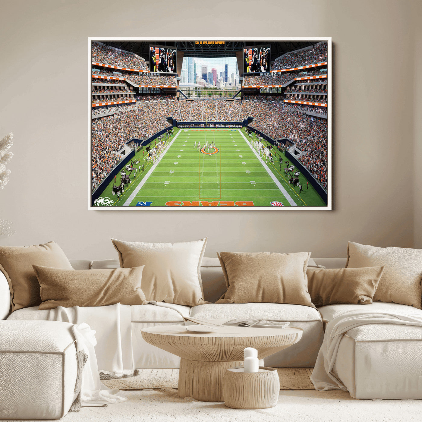 76935553-MGV-CV-36X24-Chicago Bears Soldiers Field Wall Art Canvas Print – Framed Football Stadium Artwork for Sports Fans, Soldier Field Skyline Canvas Decor for Game Room or Man Cave
