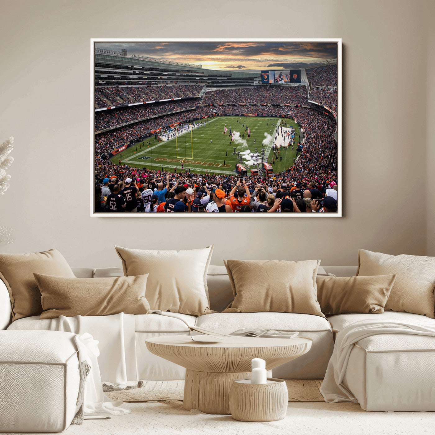 87578930-MGV-CV-36X24-Chicago Bears Soldiers Field Wall Art Canvas Print – Framed Football Stadium Artwork for Sports Fans, Soldier Field Skyline Canvas Decor for Game Room or Man Cave