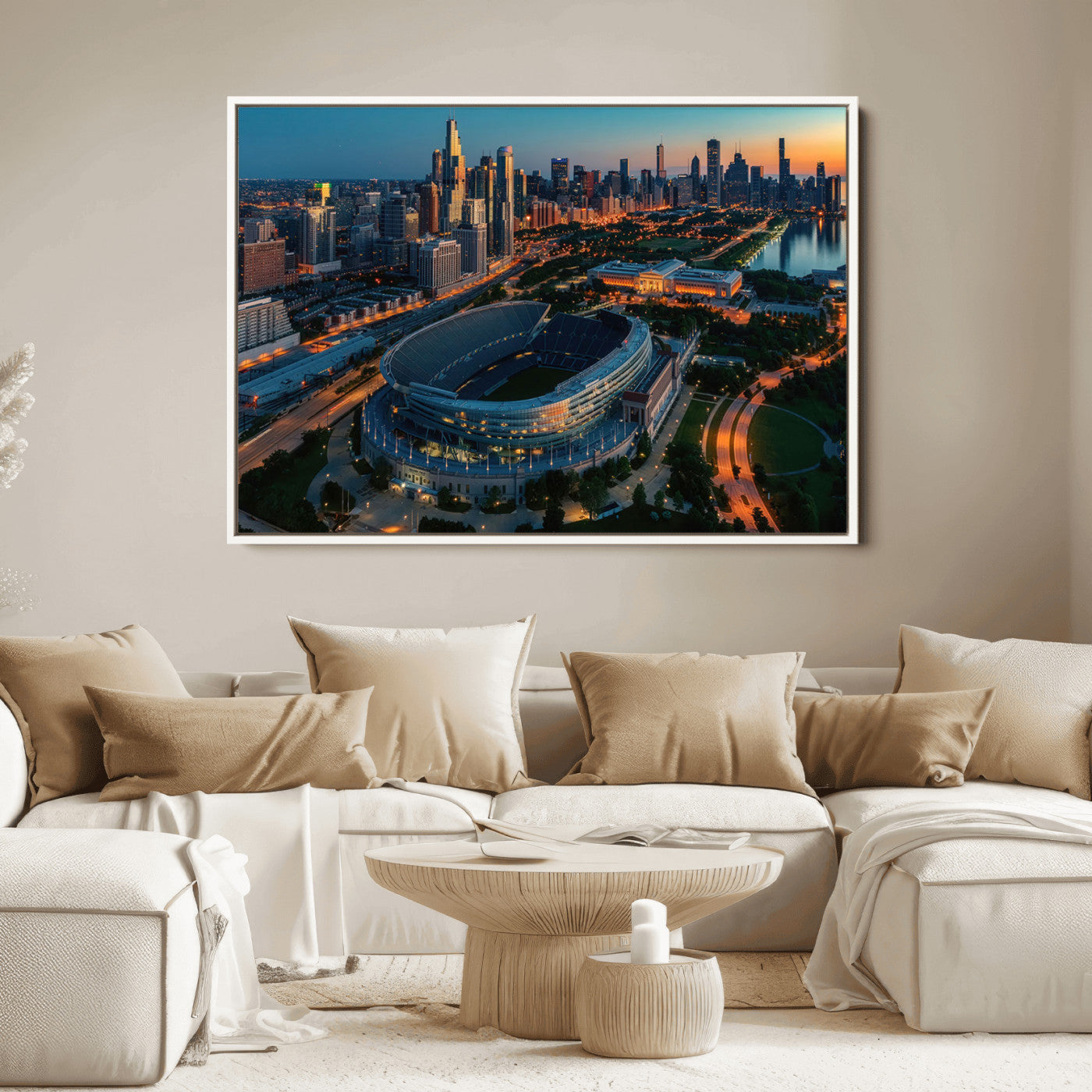 36690345-MGV-CV-36X24-Chicago Bears Soldiers Field Wall Art Canvas Print – Framed Football Stadium Artwork for Sports Fans, Soldier Field Skyline Canvas Decor for Game Room or Man Cave