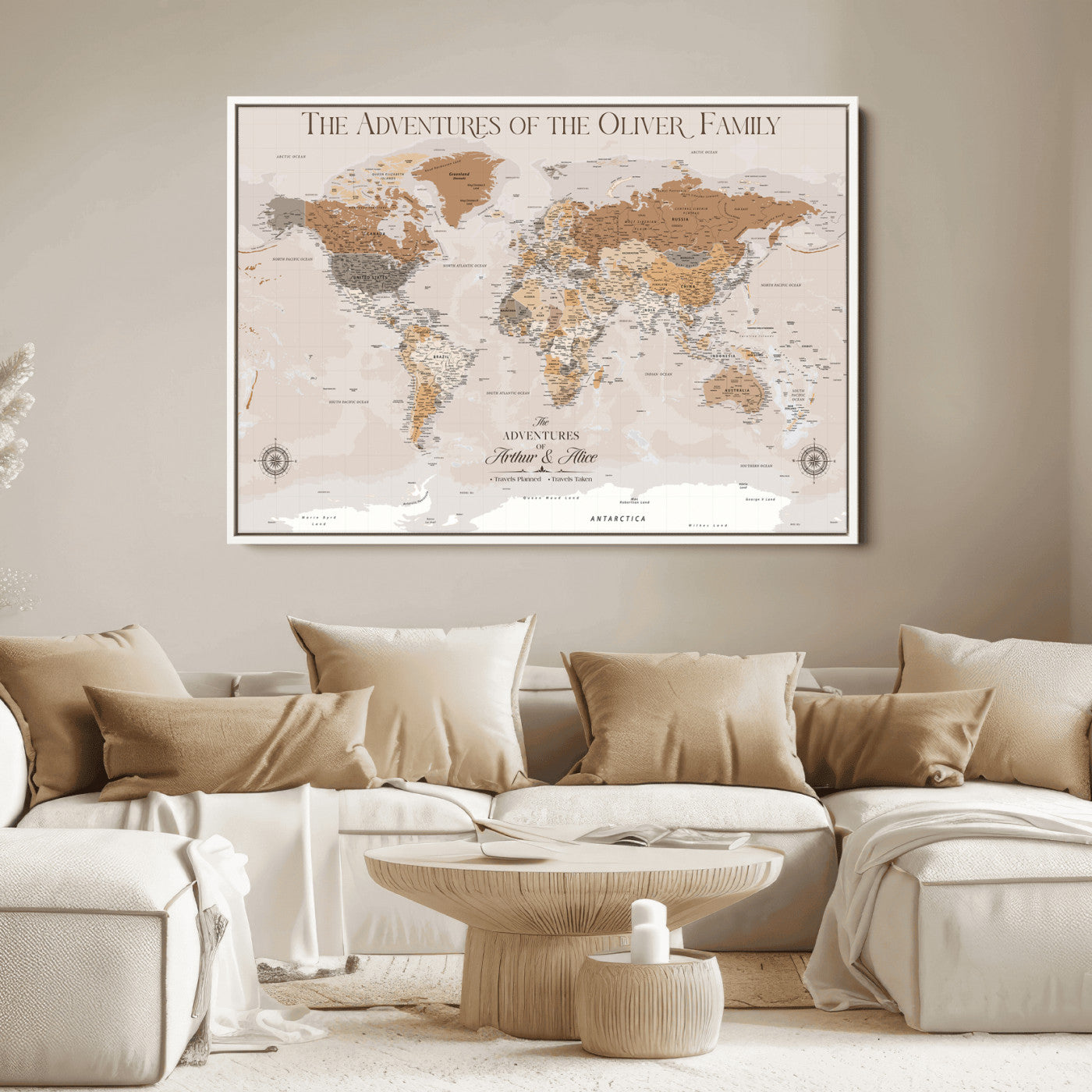 43101120-MGV-CV-36X24-World Travel Map with Pins – Push Pin Maps of Where I've Been, Framed Wall Map for Travel Memories, Old Style Decorative World Map - H10