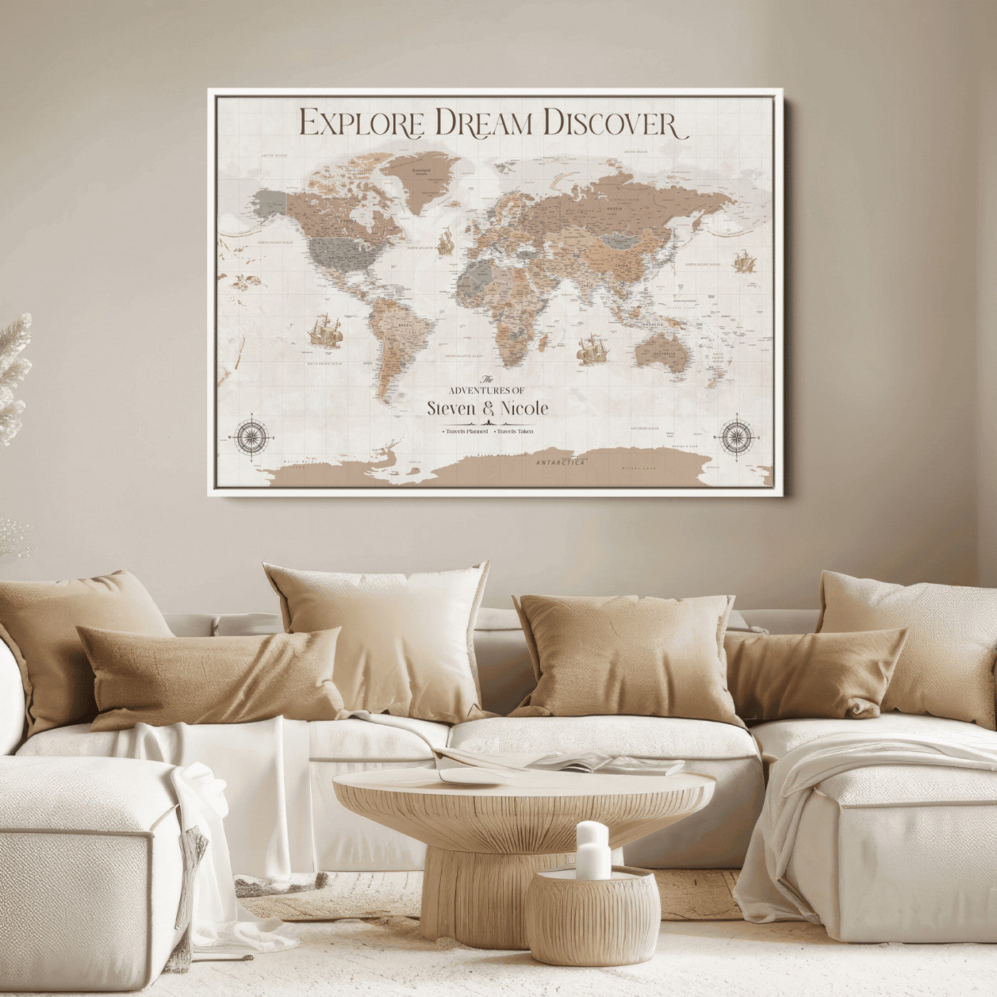 95738134-MGV-CV-36X24-Custom Push Pin World Map Wall Canvas Print – Personalized Travel Tracker with Pins – Framed Large Multi-Size Canvas for Home Office Decor