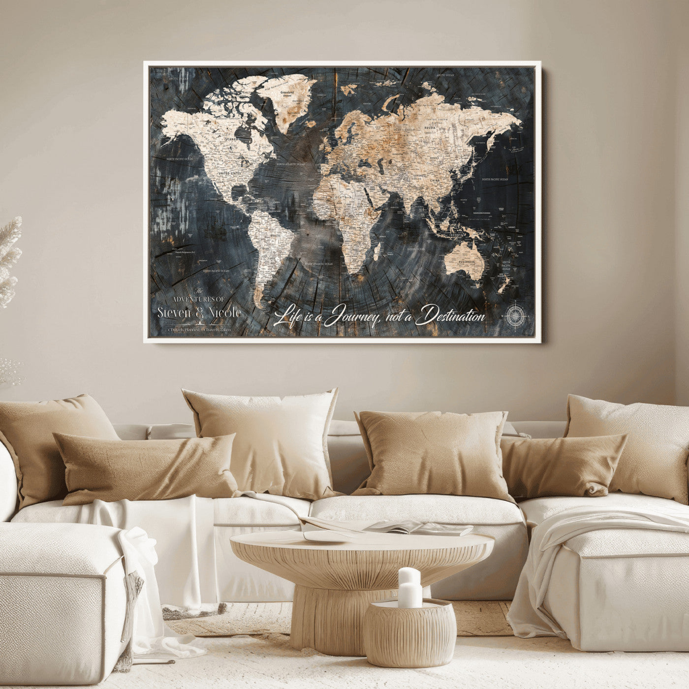13001721-MGV-CV-36X24-Custom Push Pin World Map Wall Canvas Print – Personalized Travel Tracker with Pins – Framed Large Multi-Size Canvas for Home Office Decor