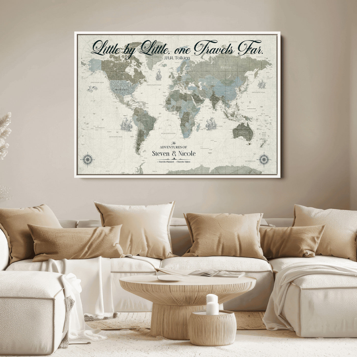 72081300-MGV-CV-36X24-Custom Push Pin World Map Wall Canvas Print – Personalized Travel Tracker with Pins – Framed Large Multi-Size Canvas for Home Office Decor