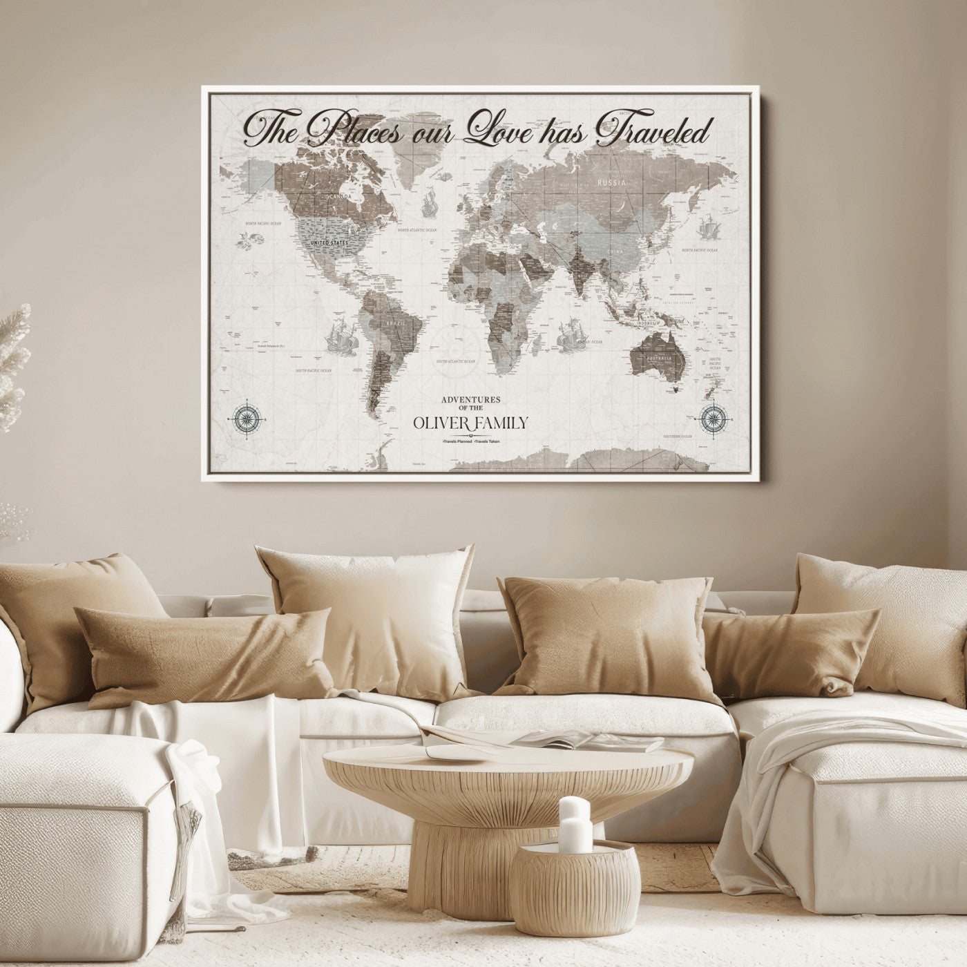 88245481-MGV-CV-36X24-Custom Push Pin World Map Wall Canvas Print – Personalized Travel Tracker with Pins – Framed Large Multi-Size Canvas for Home Office Decor