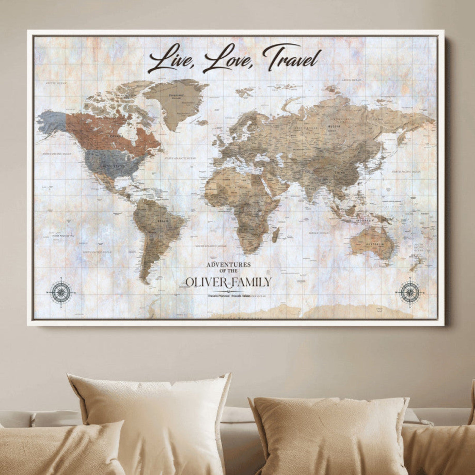 -Personalized Push Pin World Map Canvas – Custom Framed Travel Tracker Wall Art, Large Adventure Map with Pins for Home, Office