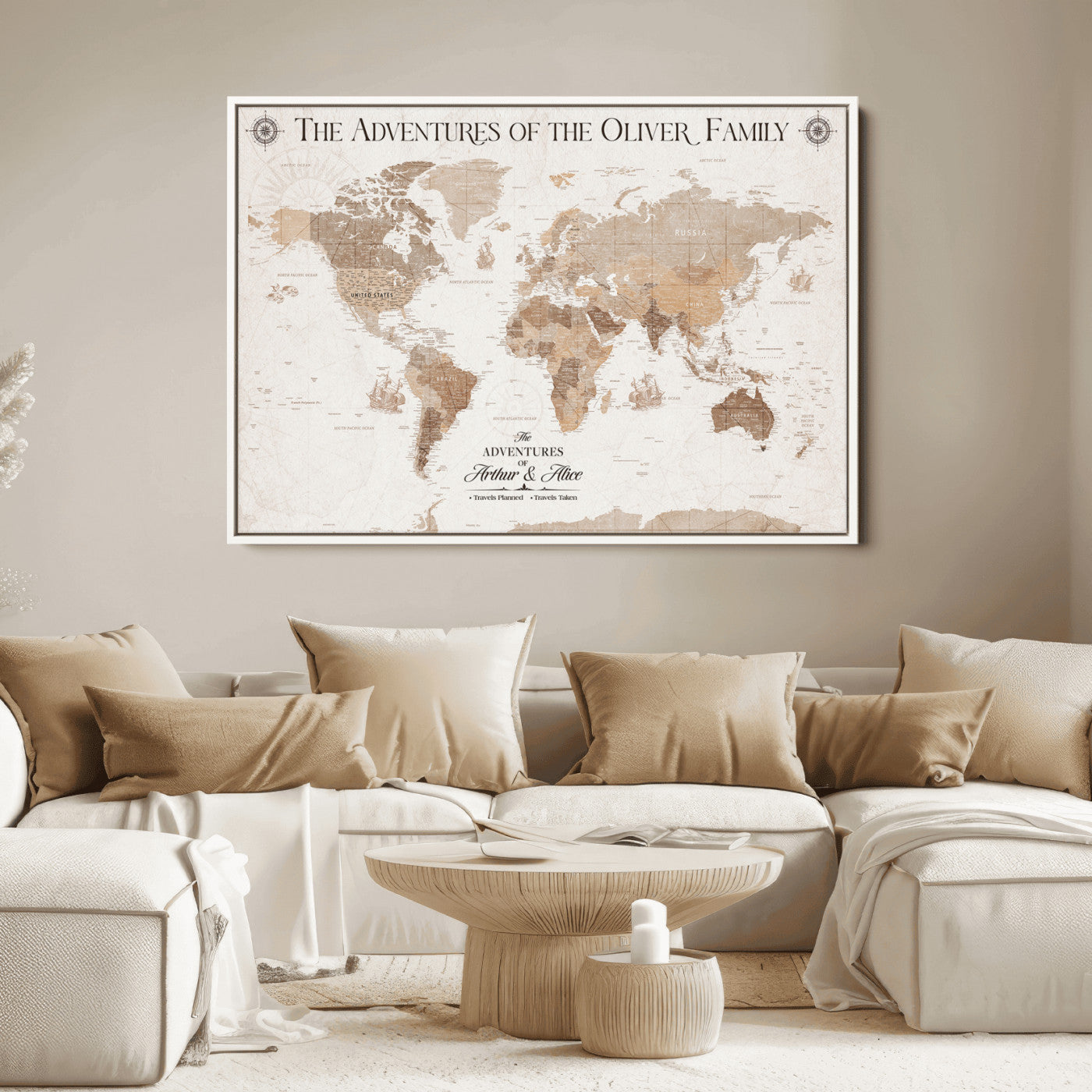 58395047-MGV-CV-36X24-Personalized Framed World Map Canvas Wall Art Print – Custom Push Pin Travel Tracker Lover - Custom World Map on Canvas
