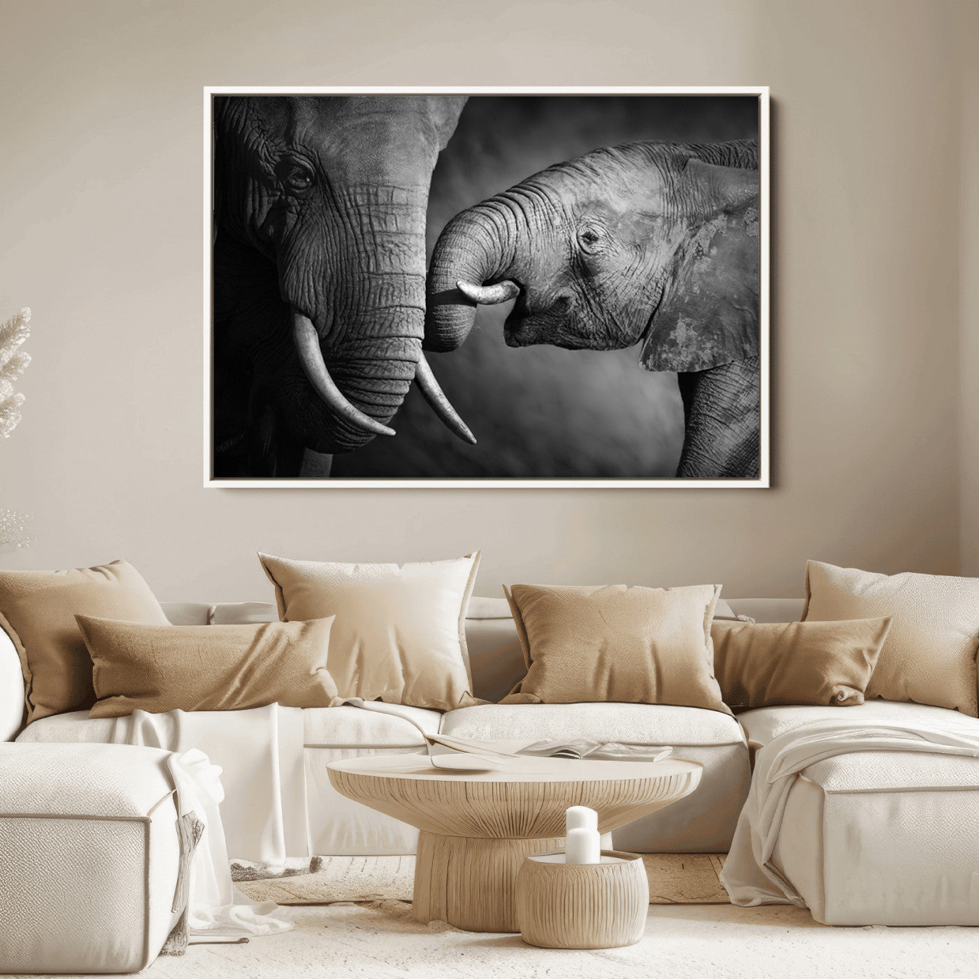 42691-MGV-CV-36X24-Elephant Family Wall Art Canvas, Framed Elephant Family Canvas Print