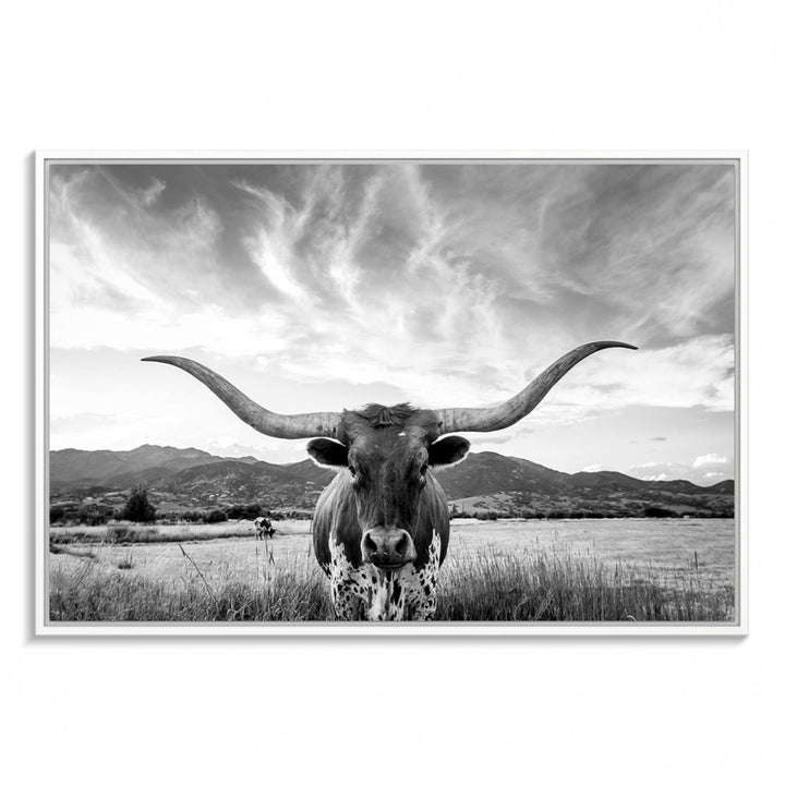 Modern living room featuring Longhorn Cow Wall Art Canvas Print.