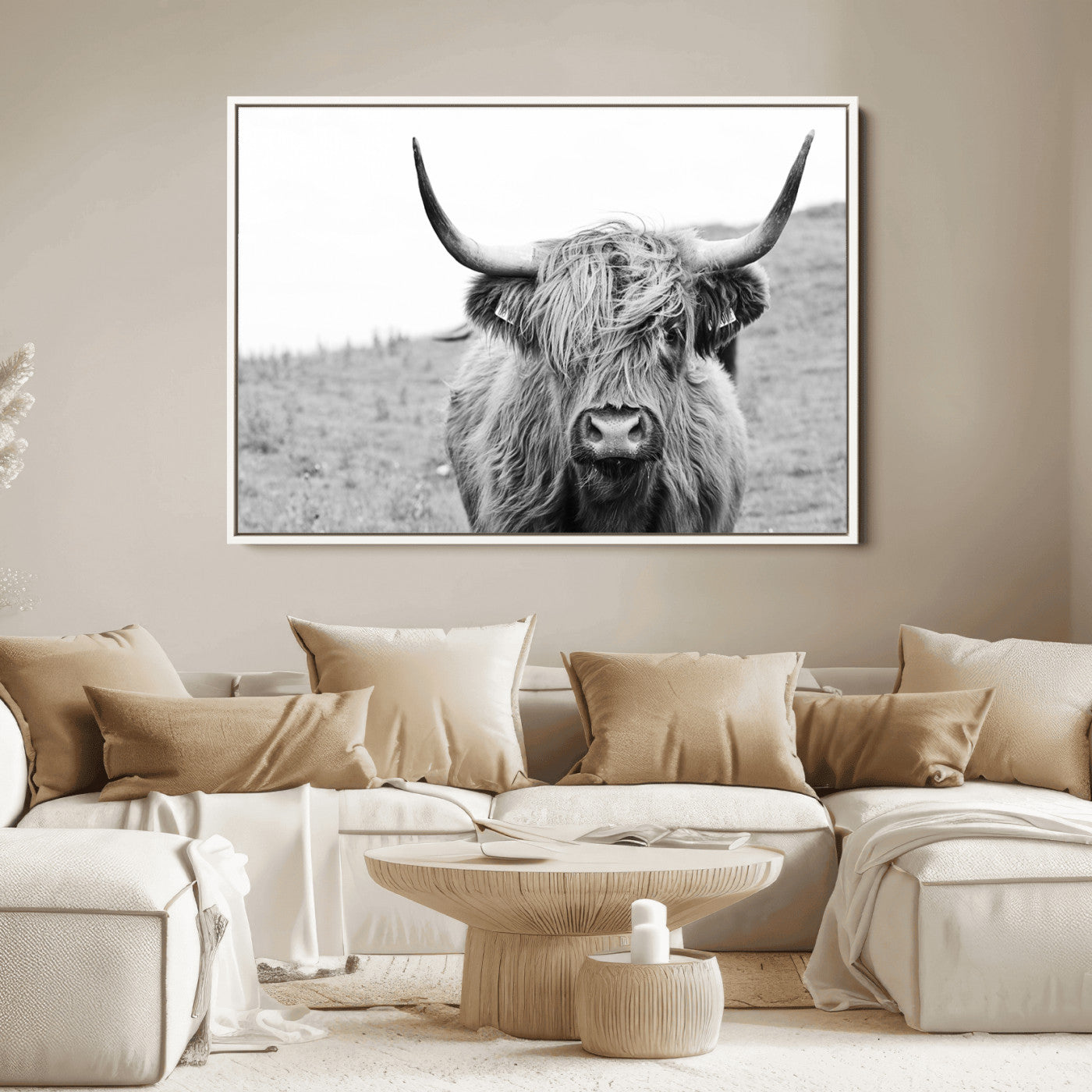 16248-MGV-FC-36X24_White-Newfoundland Cow Art Wall Art, Black White Cow Art Wall Art Canvas Print
