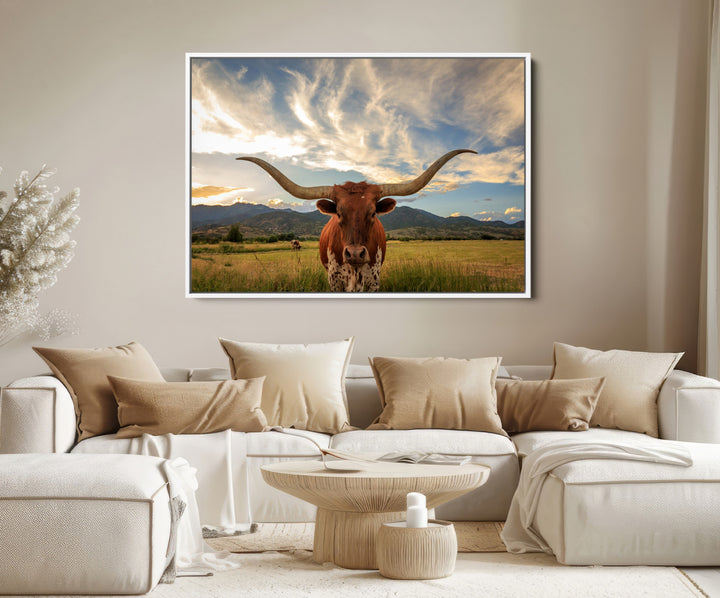 Texas Longhorn Canvas Wall Art – Majestic Triptych Animal Print – Rustic Western Decor for Living Room or Office – Ready to Hang