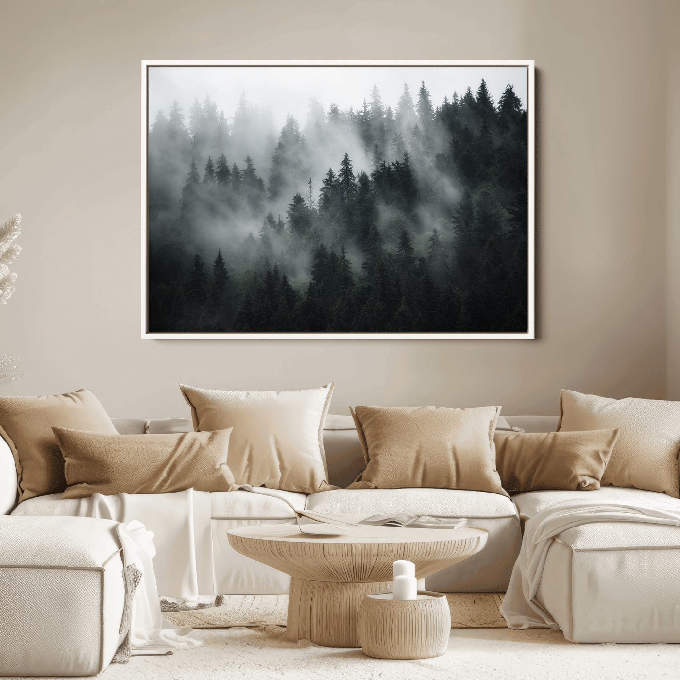 52359-MGV-CV-36X24-Foggy Forest Wall Art Canvas Print | 3 Panel Large Misty Landscape for Dining Room, Office, or Living Room | Ready to Hang Nature Deco