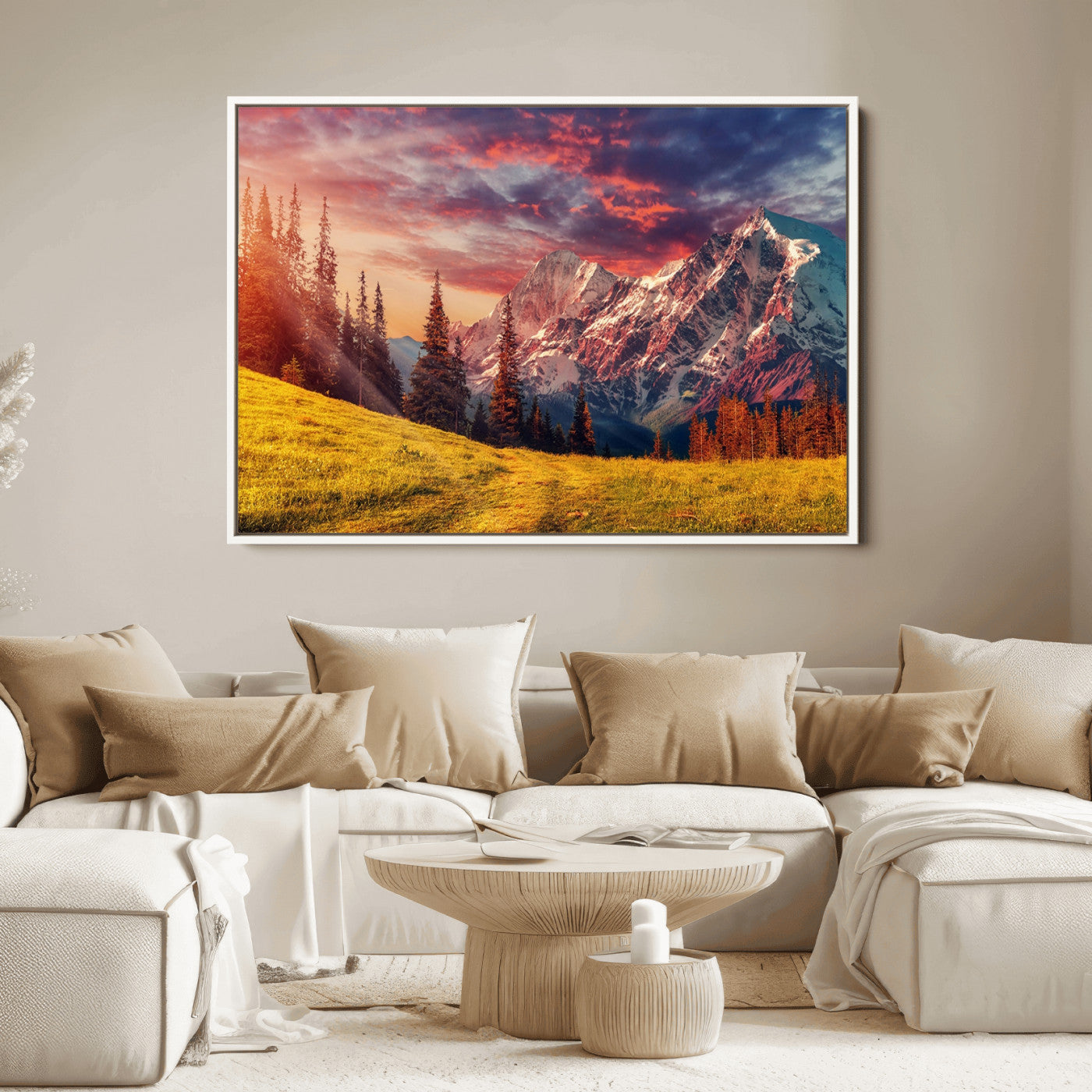 48448-MGV-FC-36X24_White-Mountain and Daylight Red Sunset Wall Art Canvas Print
