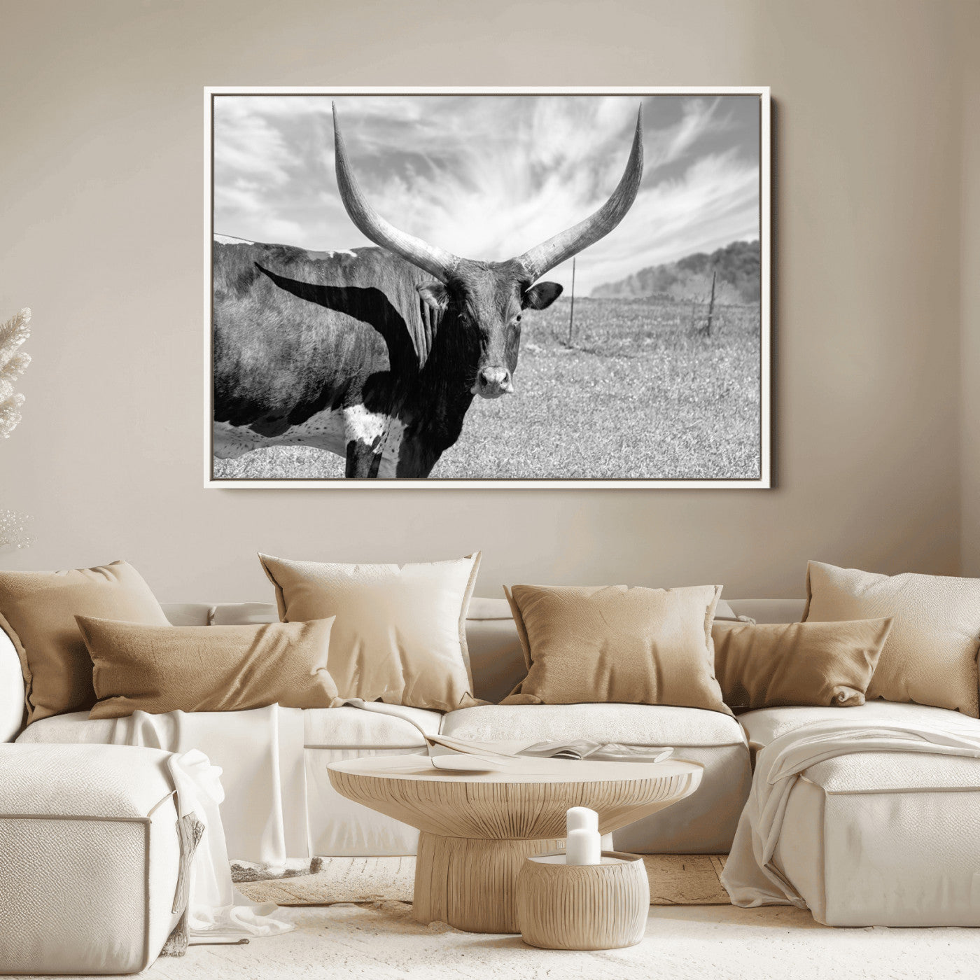 30017-MGV-FC-36X24_White-Cattle Wall Art Longhorn Cow Canvas Print
