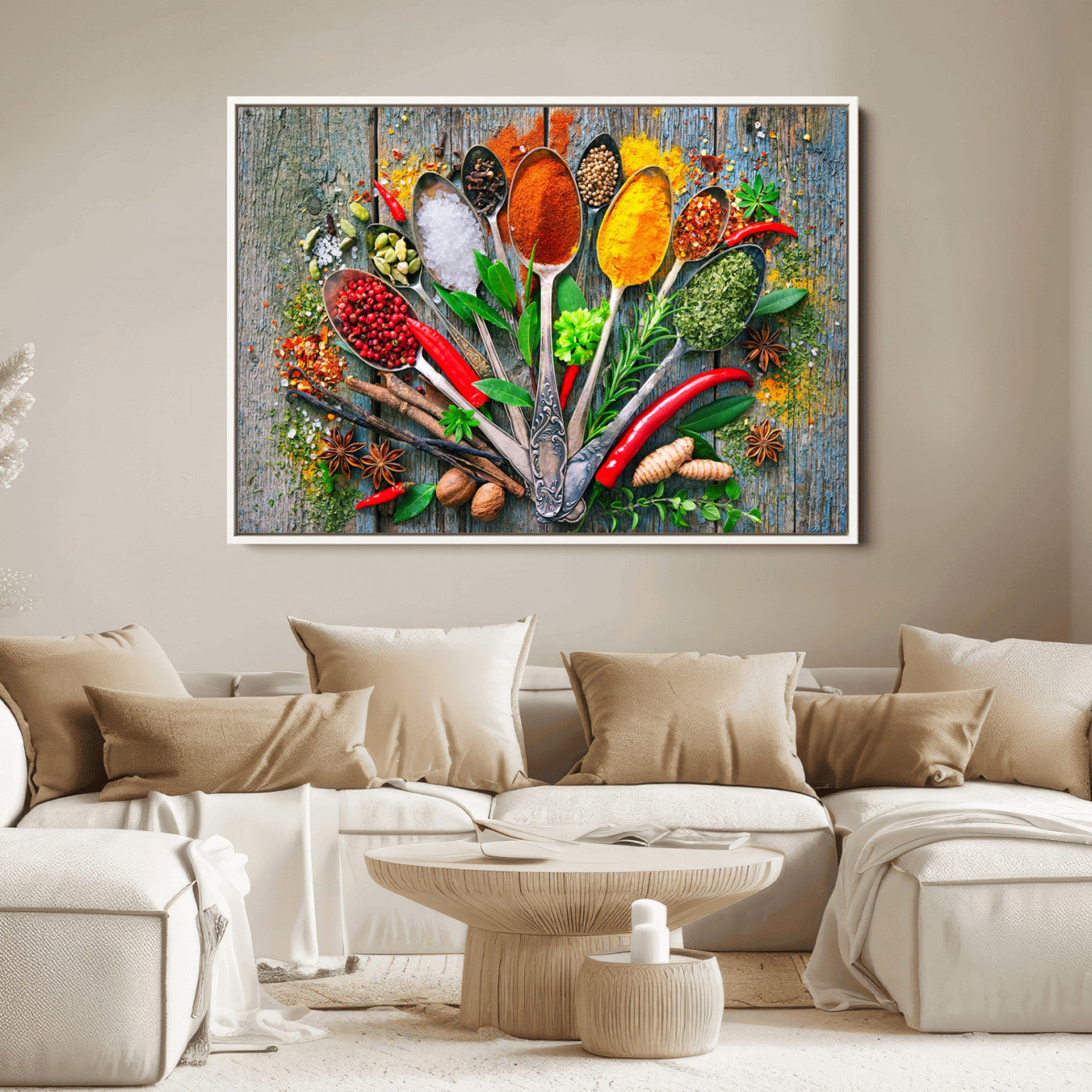 20619-MGV-FC-36X24_White-Spoonful of Spices Cooking Wall Art Canvas Print - Vibrant Kitchen Decor Triptych – Culinary Art Print for Dining Room or Kitchen – Ready to