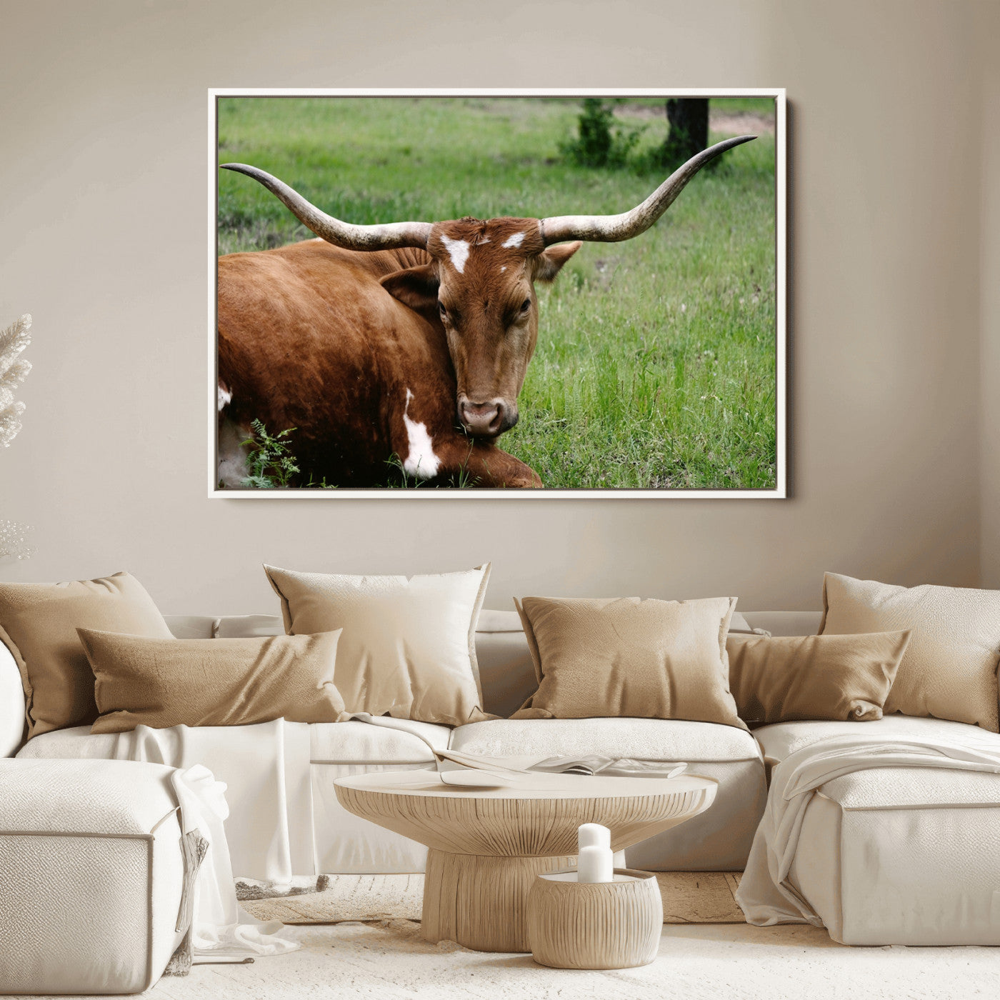 45997-MGV-FC-36X24_White-Longhorn Cow Animal Wall Art Canvas Print
