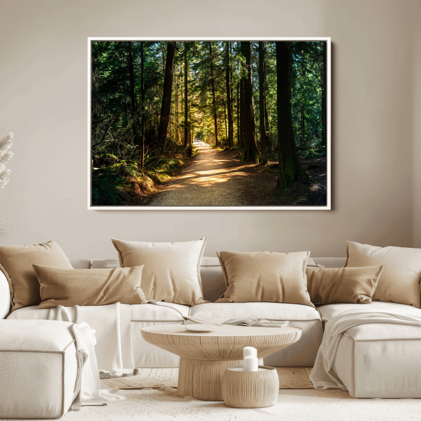 51762-MGV-CV-36X24-Sunlit Forest Pathway Canvas Print | 3 Panel Large Nature Wall Art for Living Room, Office, or Modern Space | Tranquil Scenic Forest, Ready