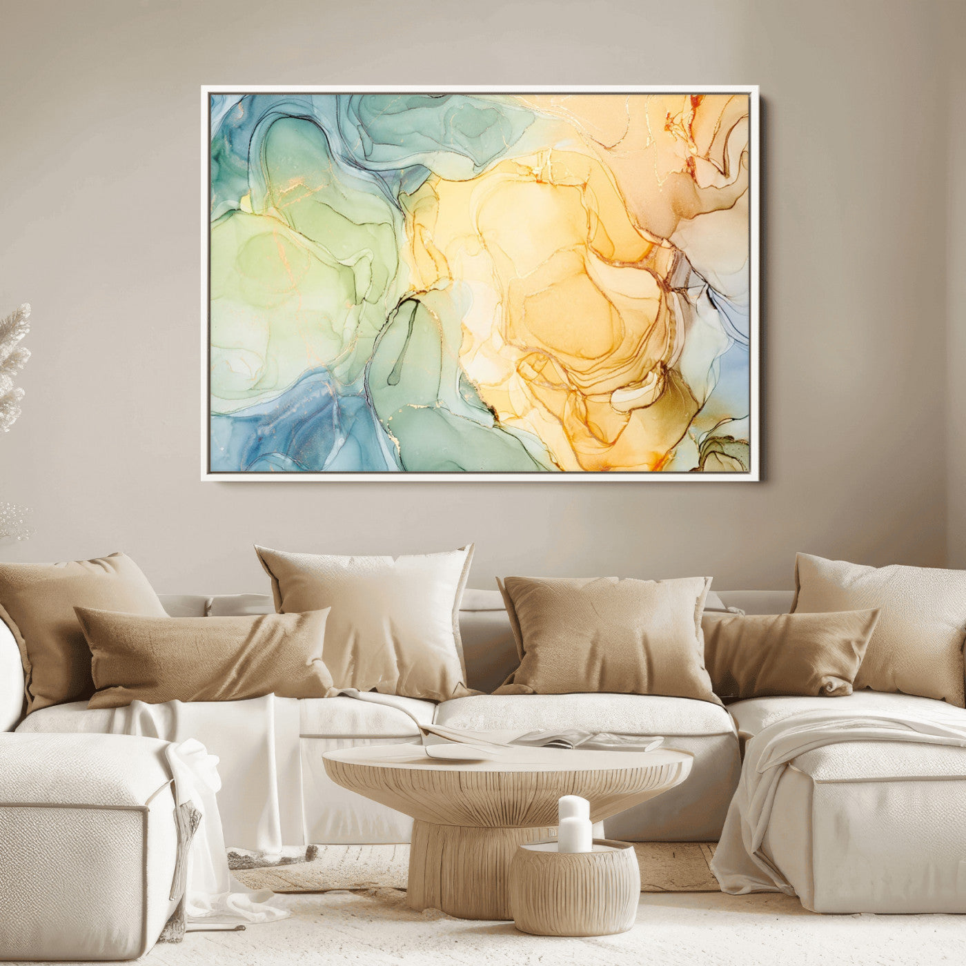 42195-MGV-CV-36X24-Green and Yellow Marble Fluid Effect Wall Art, Green and Yellow Marble Canvas Wall Art Print