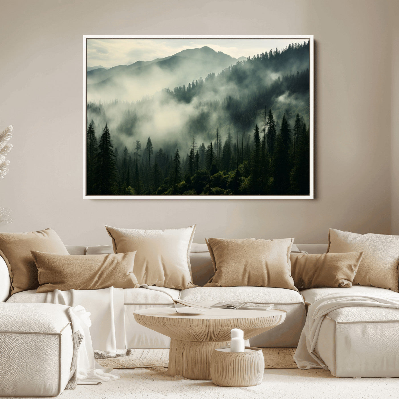 25295-MGV-CV-36X24-Captivating Misty Forest Wall Art Premium Canvas Print a Foggy and Serene Atmosphere