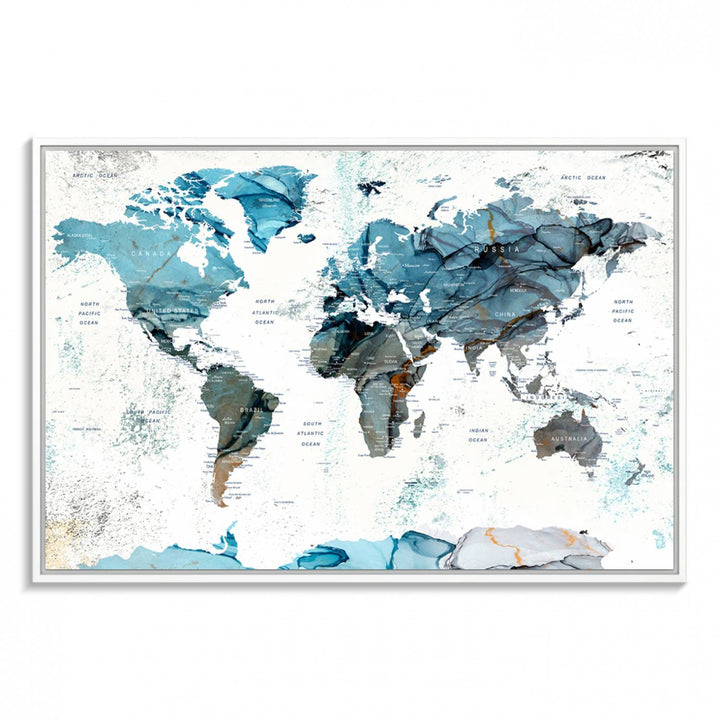 Push Pin World Map Wall Art Canvas Print adds a touch of elegance to the home decor.