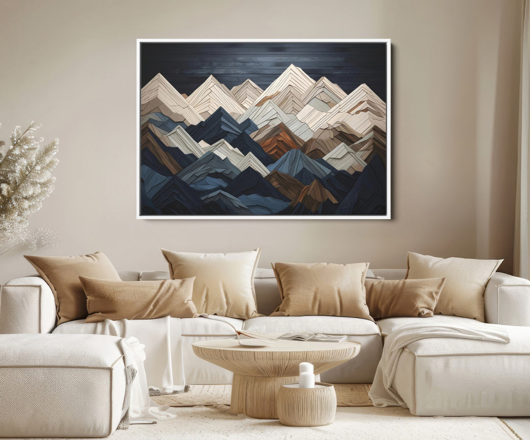 Rustic Mountain Landscape Wall Art Print - Wooden 3D Effect Mountain Canvas Print - Textured Peaks Wall Art for Cabin or Lodge Decor