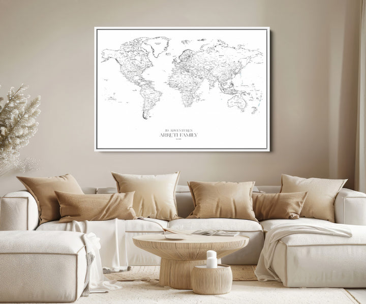 Personalized World Map Wall Art Canvas Print - Custom Push Pin Travel Map Canvas - Framed Map Print for Travel Lover Gift