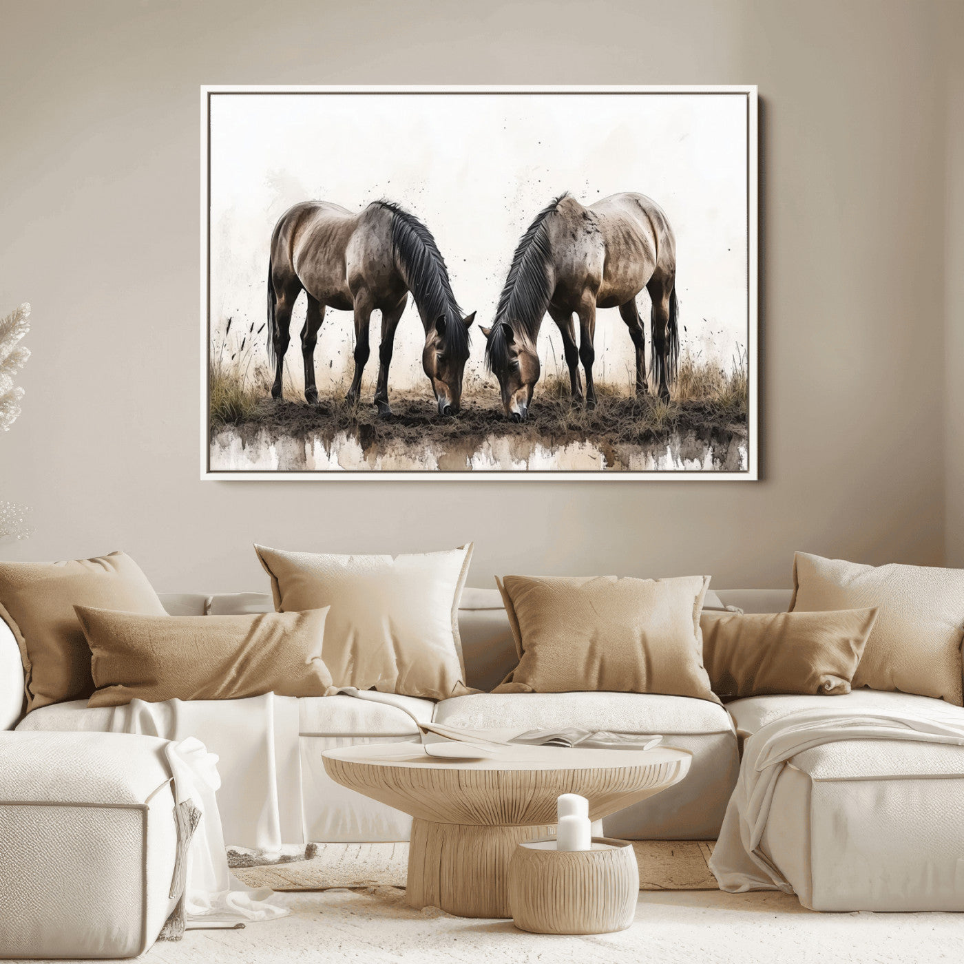 71729-MGV-FC-36X24_White-Chines Ink Style Horses Wall Art Canvas Print