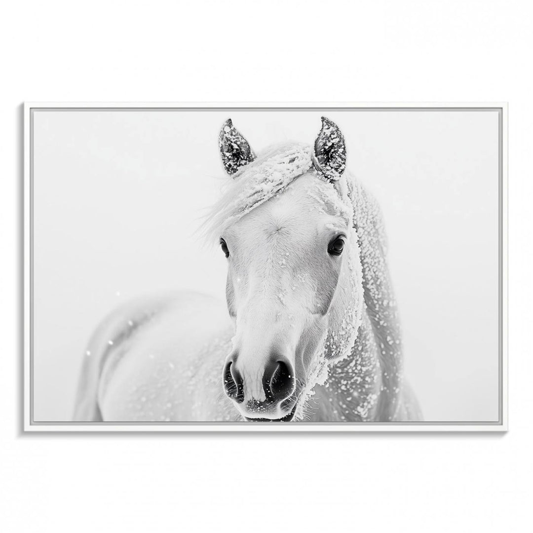 The dining room features the Majestic White Horse Wall Art, adding to its rustic charm.