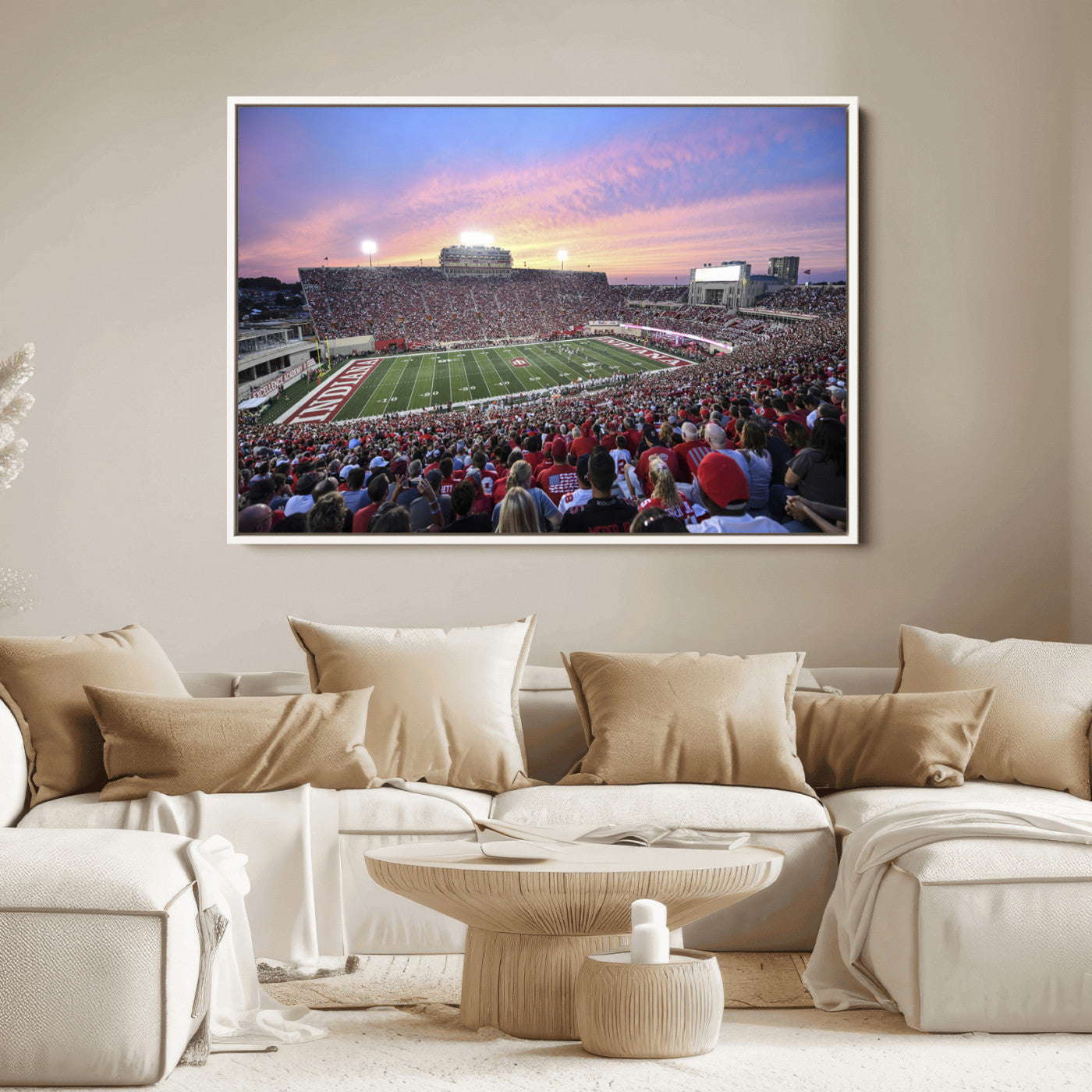 13046-MGV-FC-36X24_White-Indiana University Hoosiers Football Team Print - Bloomington Memorial Stadium Wall Art Canvas Print