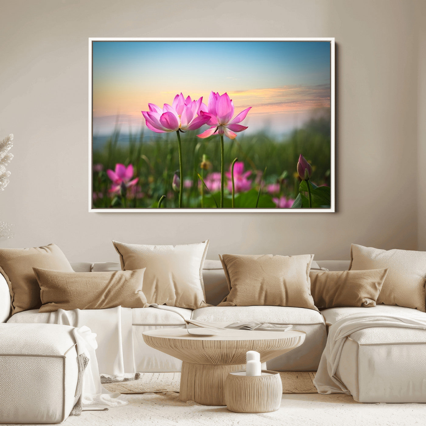 64234-MGV-FC-36X24_White-Pink Flower on the Mountain Canvas Print, Framed Pink Flower Canvas Wall Art