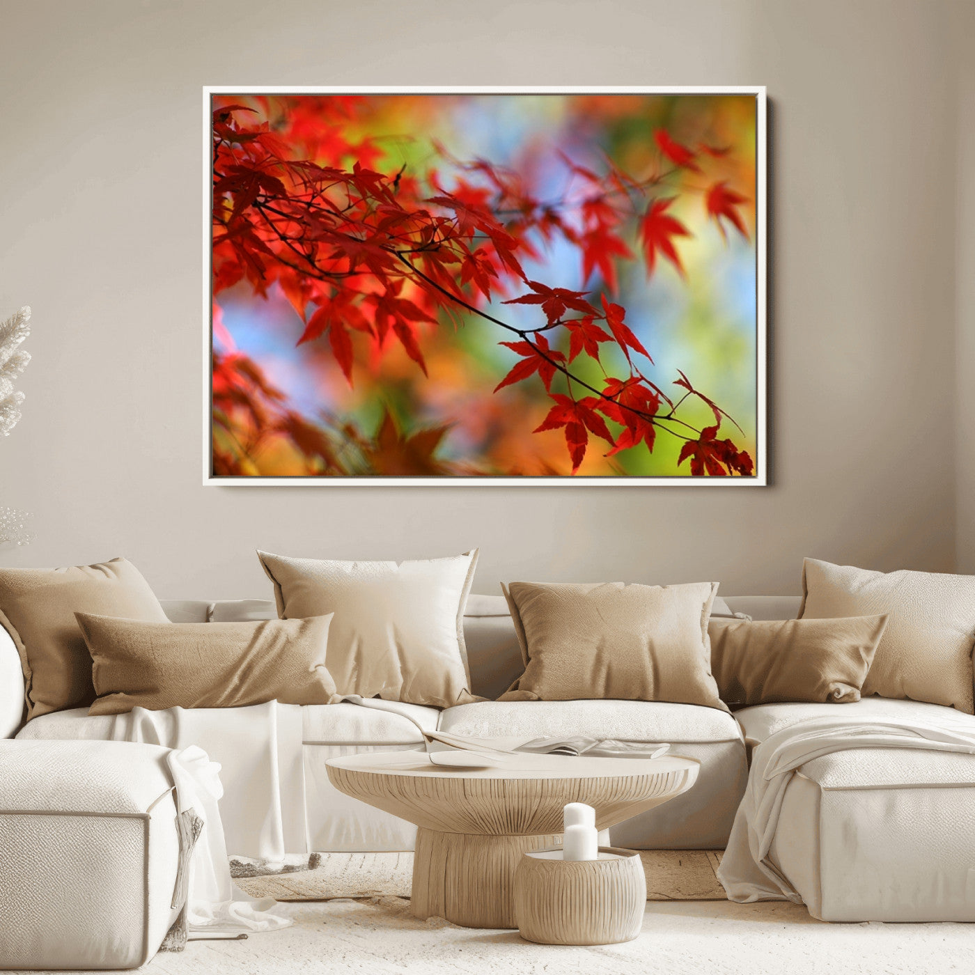 68946-MGV-FC-36X24_White-Red Leaves Autumn Forest Wall Art Canvas, Red Leaves Autumn Forest Canvas Print