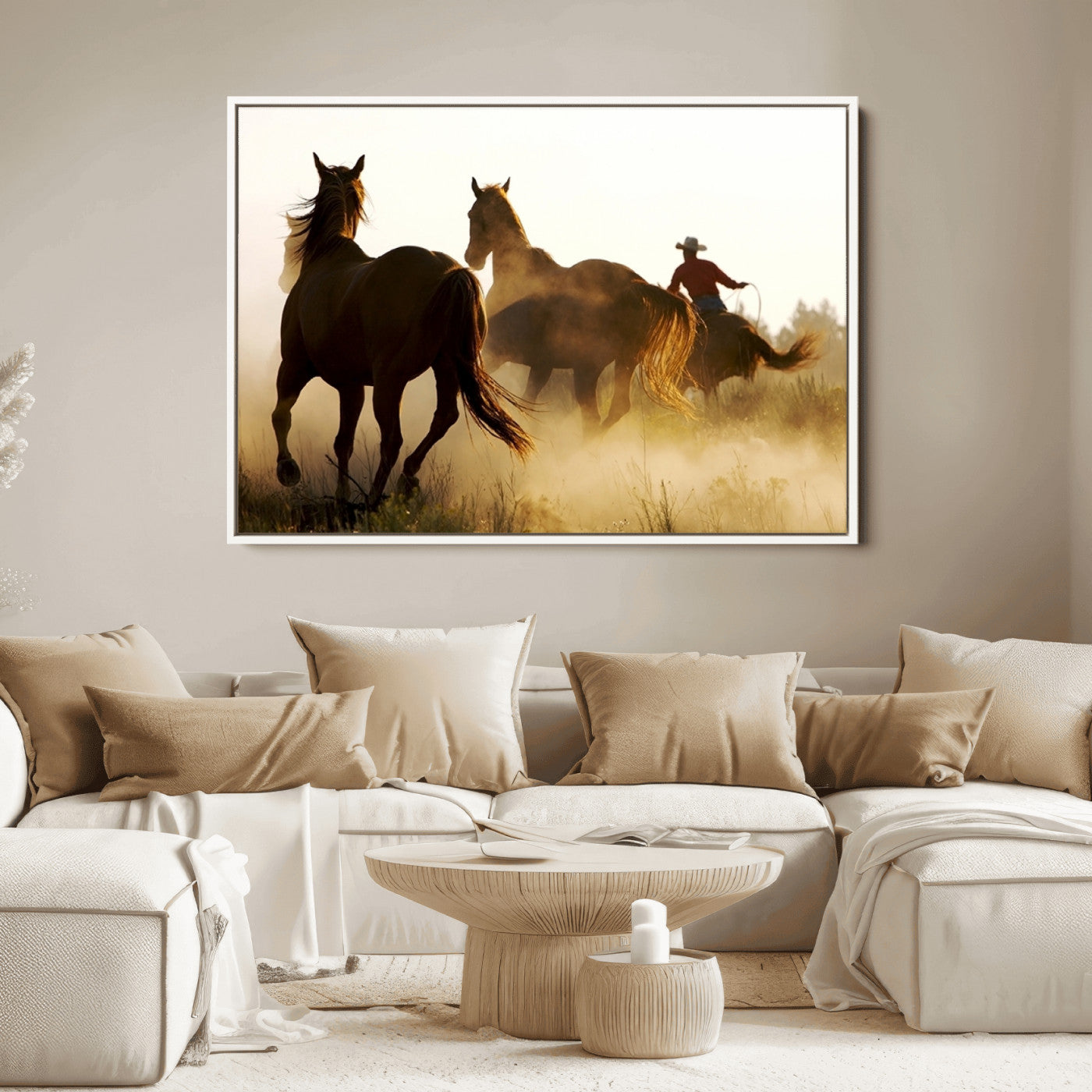 49068-MGV-FC-36X24_White-Horses and Cowboys Wall Art Canvas Print