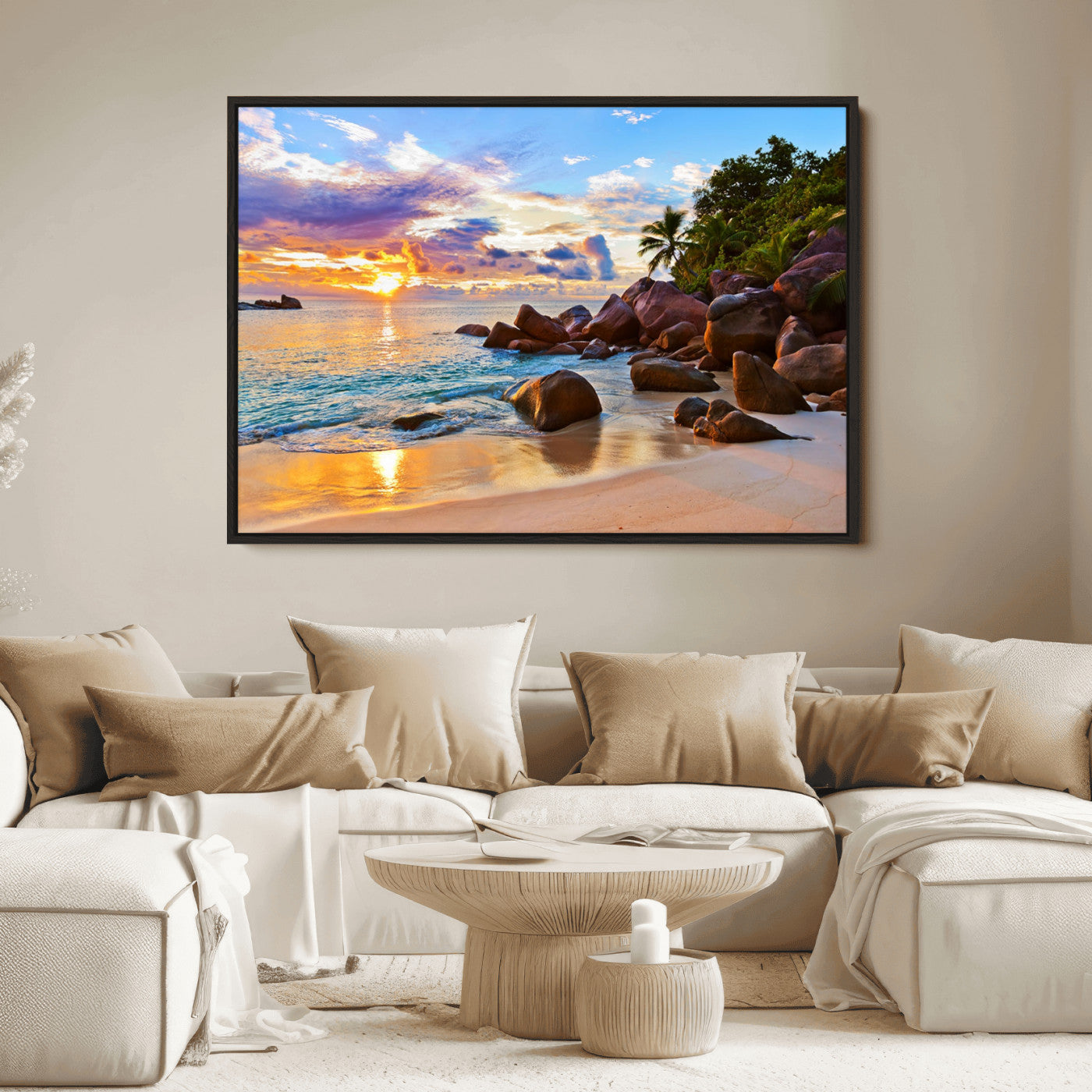 43209-MGV-FC-36X24_Black-Tropical Island Beach Sunset Canvas Print