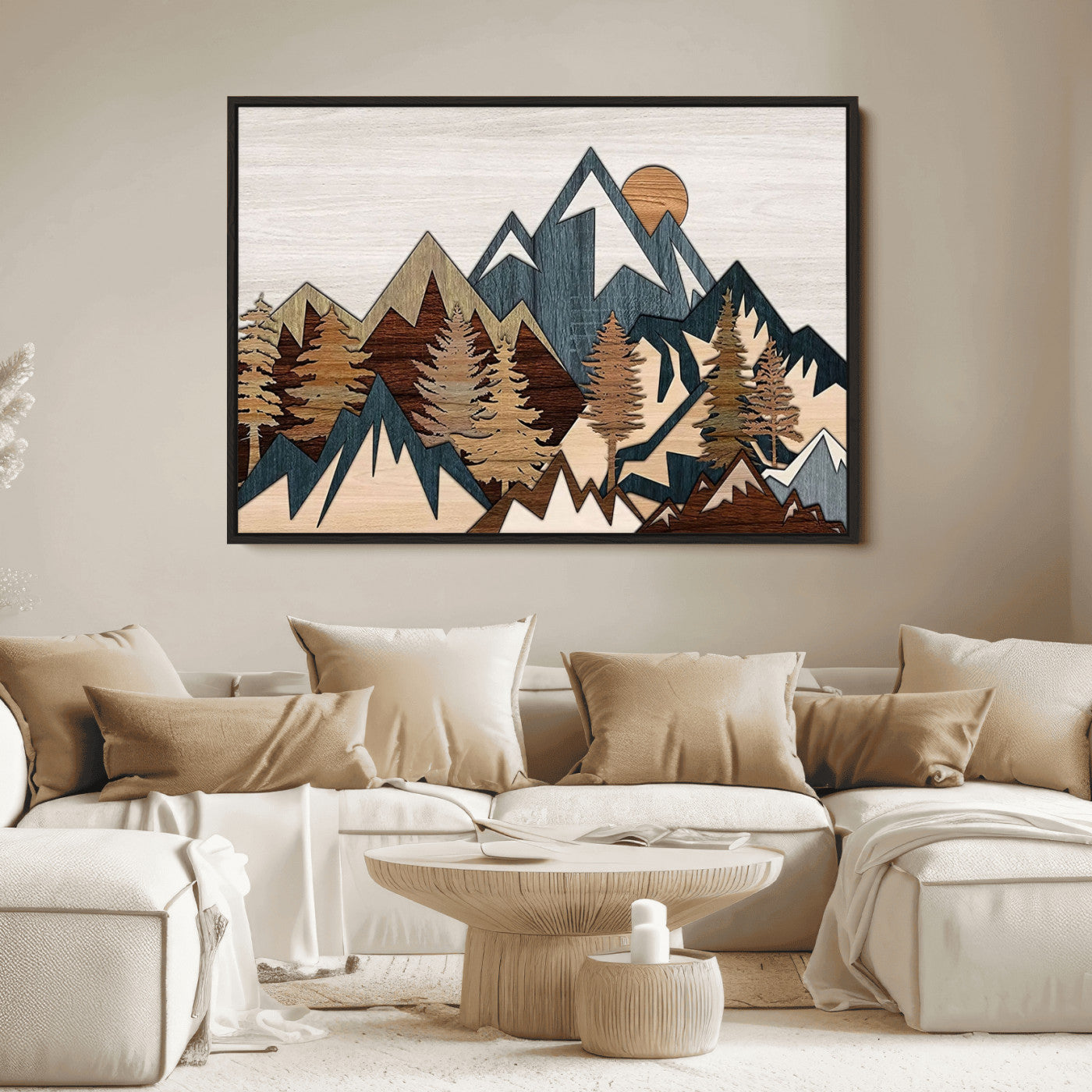 67950-MGV-FC-36X24_Black-Rustic Abstract Wood Panel Effect Canvas Mountain Range Top Wood Wall Art Canvas Print