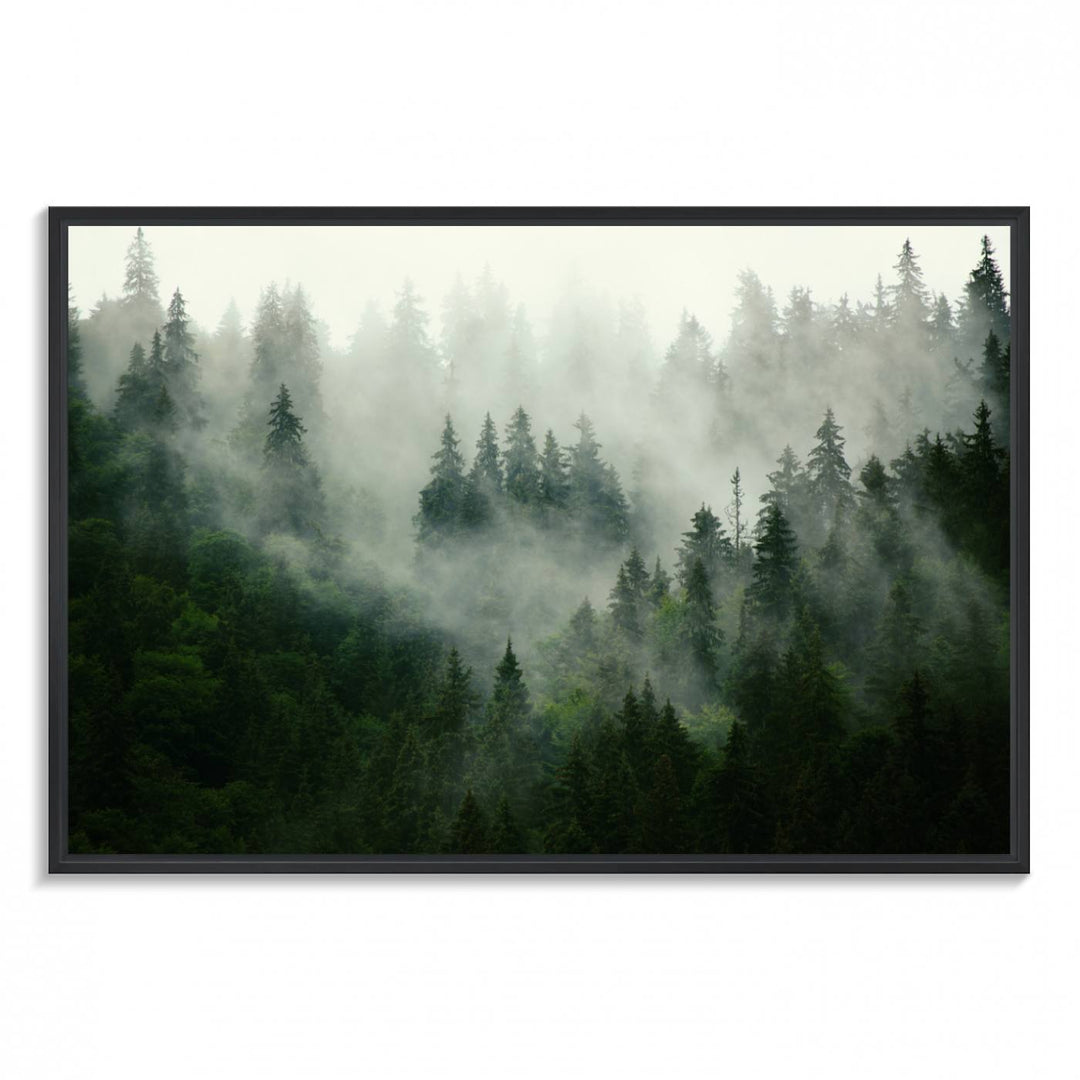 Misty Forest Mountain Wall Art | Large 3-Panel Foggy Landscape Canvas Print | Misty Forest Canvas Art | Nature Wall Art for Home | Mountain Fog Print