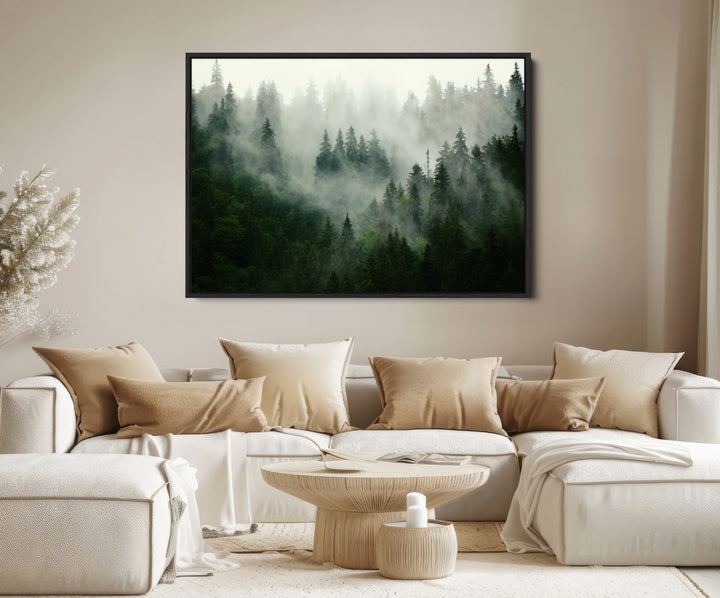 Misty Forest Wall Art Canvas Print - Foggy Forest Landscape Canvas Wall Art – Serene Triptych Nature Print – Woodland Landscape Decor