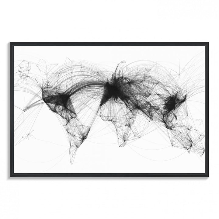 The Flight Routes Air Traffic canvas wall art, framed and ready to hang, is perfect for aviation enthusiasts.