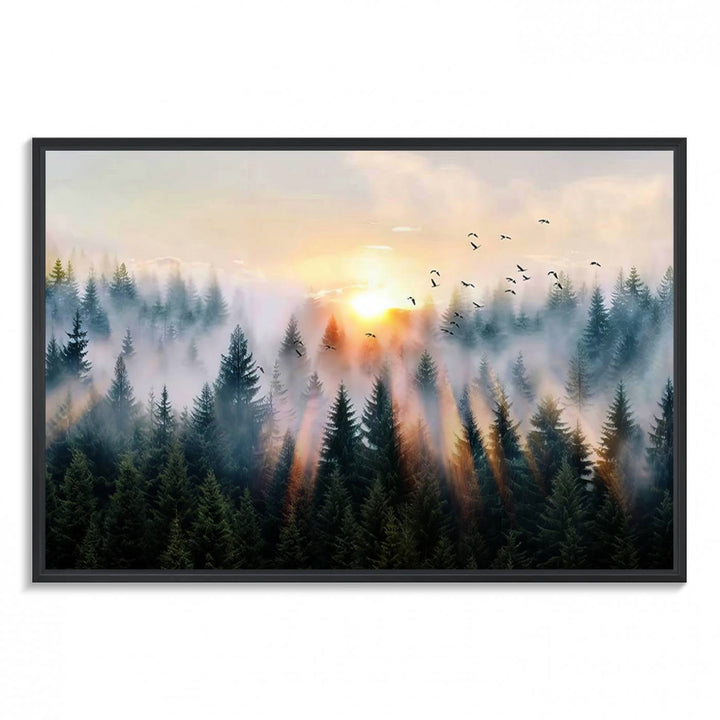 Abstract Forest Wall Art - Serene Nature Canvas Print with Misty Forest Design for Modern Home or Office Decor