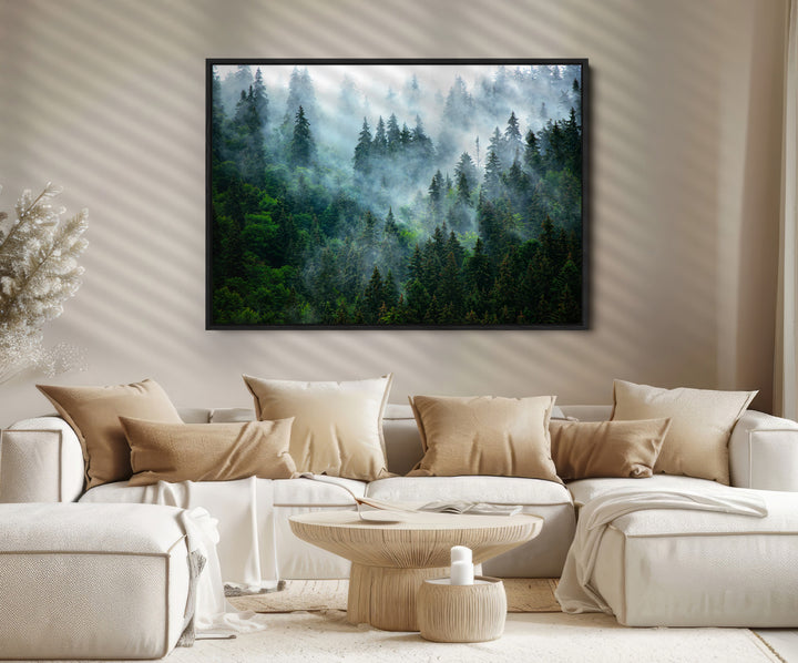 Misty Forest Art Wall Art Canvas Print, Foggy Mountain Art Print, Framed Scenic Wall Print Art Print, Large Woodland Canvas Printing Perfect