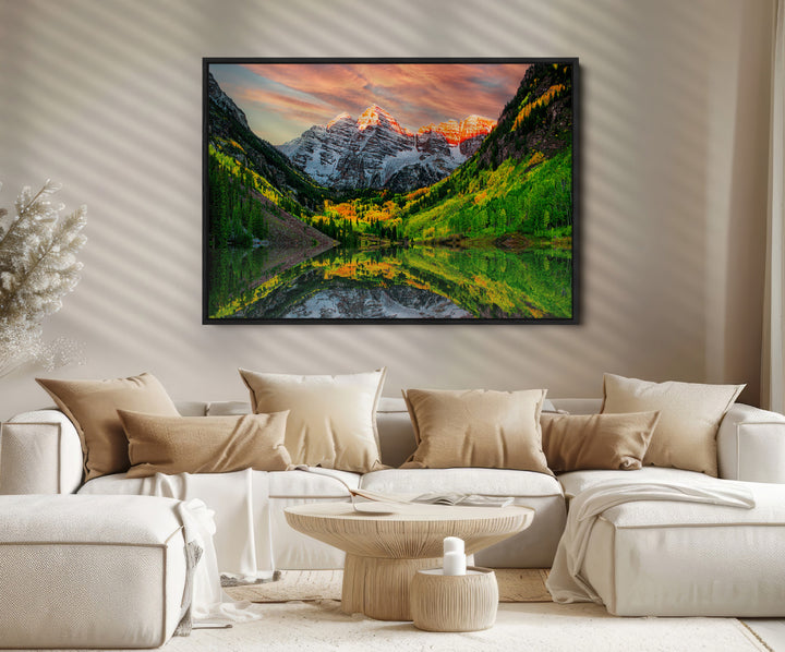 Maroon Bells Lake Wall Art Canvas Print – Majestic Colorado Mountain Landscape, Autumn Reflection, Multi-Panel Framed Artwork for Home,