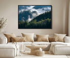 Misty Forest Wall Art Canvas Print, Framed Pine Hills Art Picture Print, Moody Hills Perfect Moody Woodland Decor Artwork