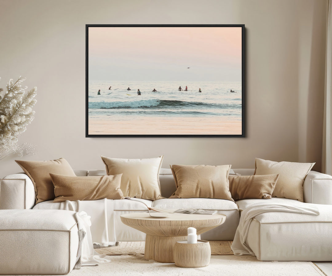 Pastel Ocean Wall Art Canvas Print, Framed Soft Sunset Art Picture Print, Calm Sea Perfect minimalist Decor