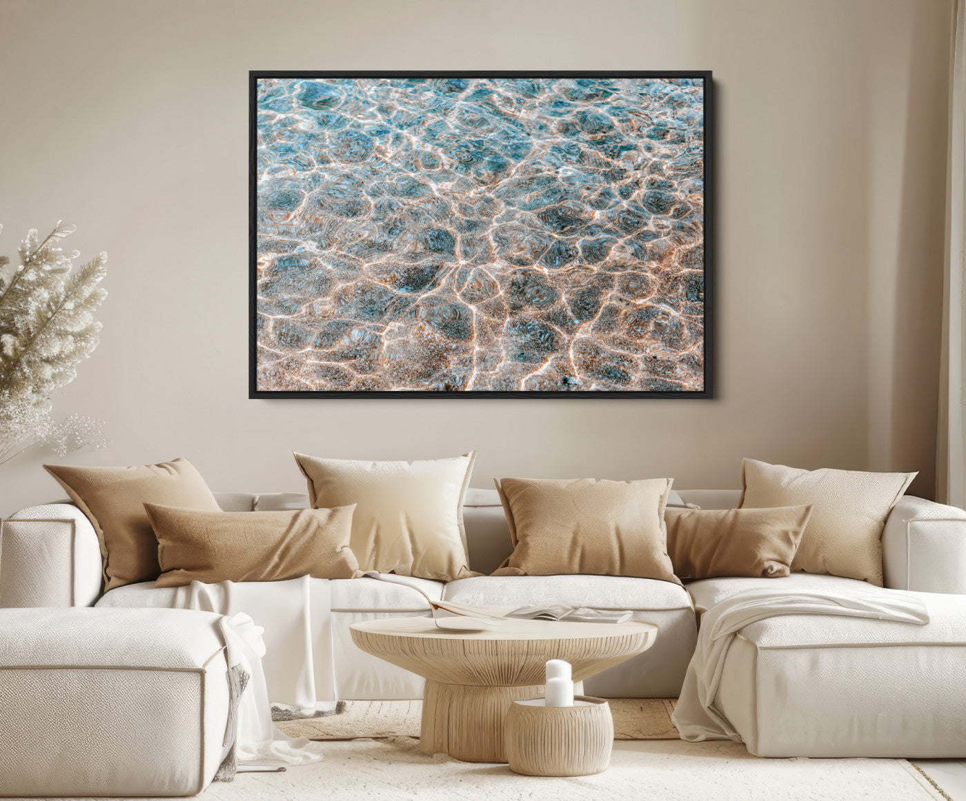 26580287-MGV-FC-36X24-Clear Water Wall Art Canvas Print – Framed Sunlit Ocean Ripples Scene Artwork for Home, Office, Living Room Decor