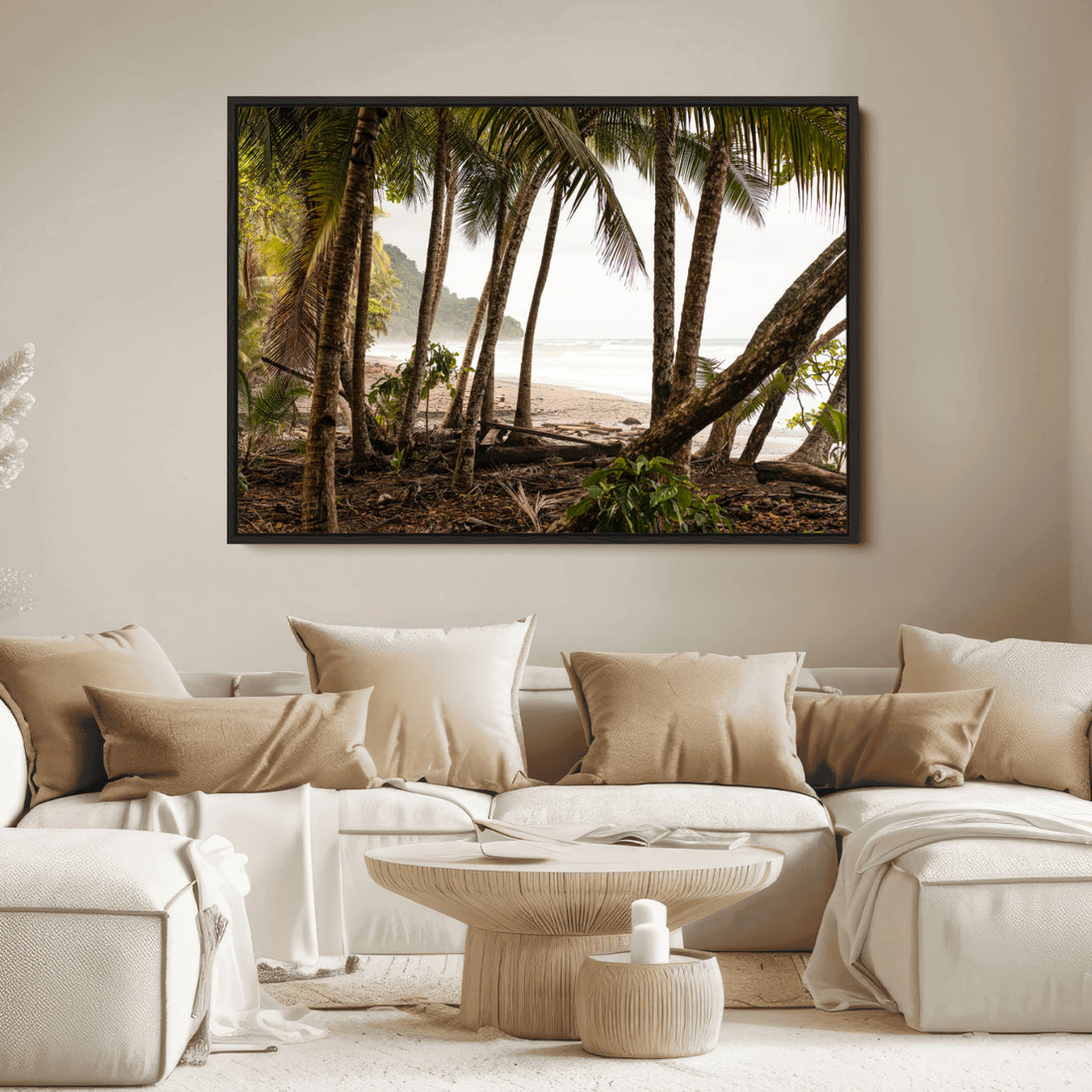 Tropical Jungle Wall Art Canvas Print, Framed Palm Tree Forest Art, Coastal Escape Decor