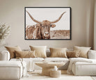 Longhorn Cow Wall Art Canvas Print, Framed Texas Ranch Art Picture Print, Western Bull Perfect County Decor Artwork