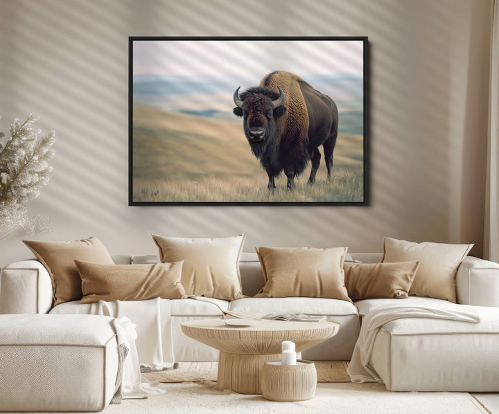 Bison Wall Art Canvas Print, Buffalo Canvas Print Print, Framed American Bison Decor Art Print, Large Frontier Style Printing Perfect