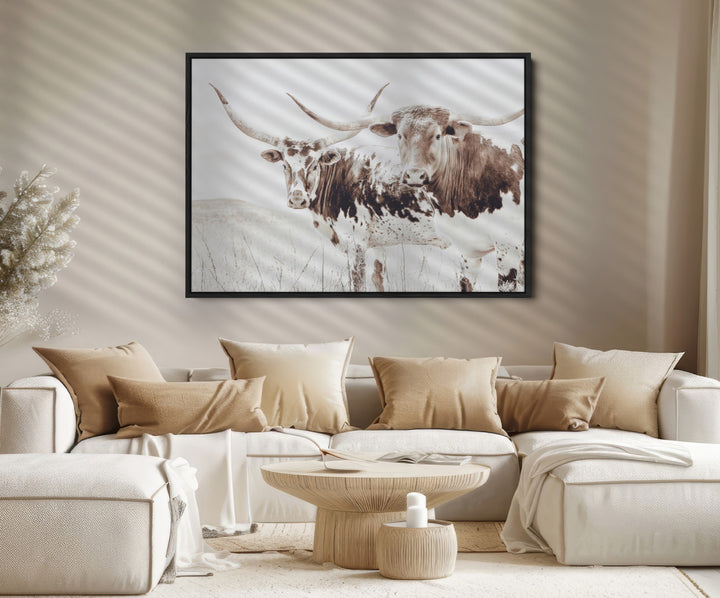 Longhorn Wall Art Canvas Print, Longhorn Wall Art Wall Art Canvas Print, Western Cow Canvas Print, Framed Rustic Farm Decor Art Print,