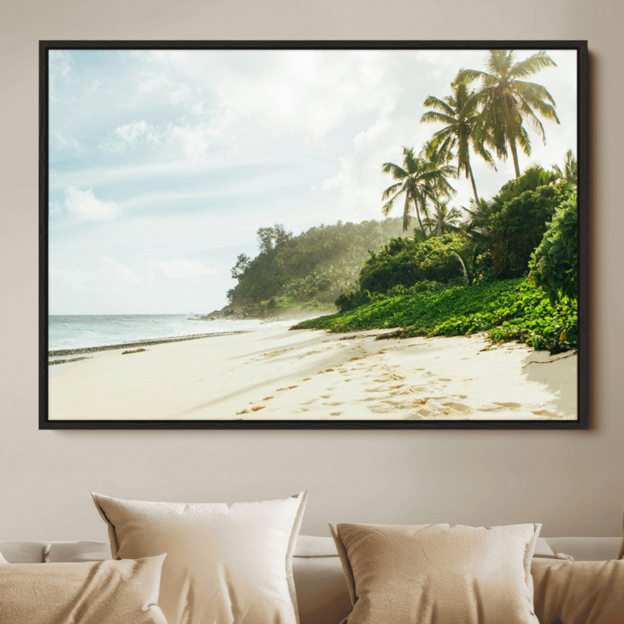 42984524-MGV-FC-36X24_Black-Relaxing Beach Wall Art Canvas Print – Framed Ocean View Art Picture Coastal Serenity Artwork for Home Office