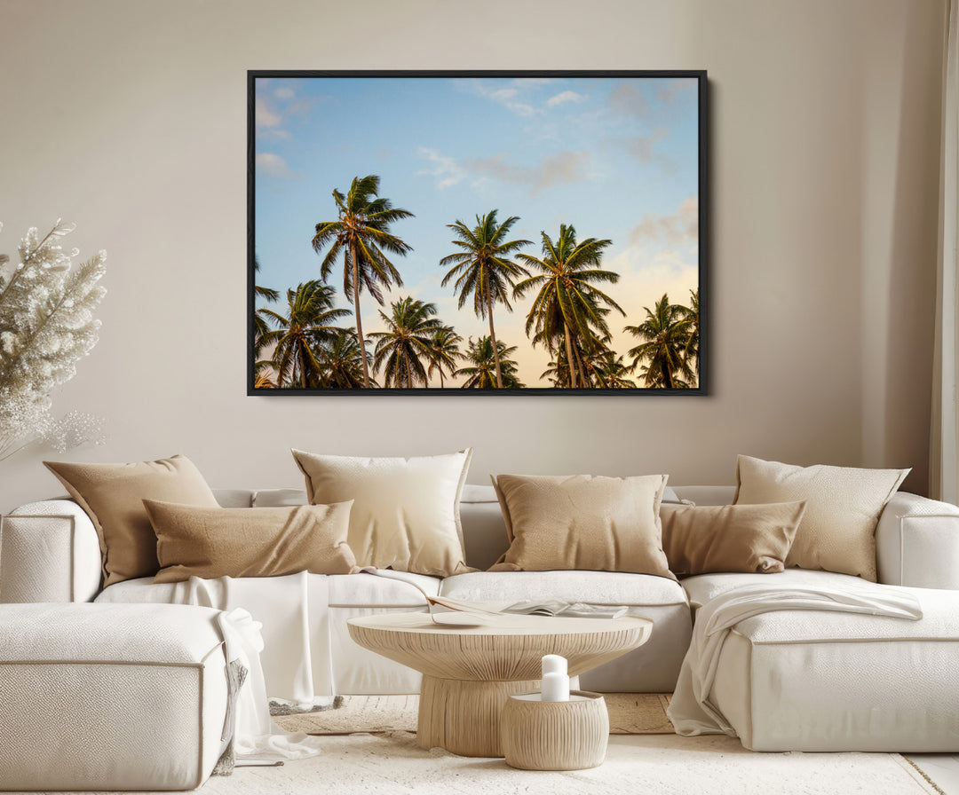 Palms Wall Art Canvas Print, Framed Tropical Art Picture Print, Coastal Perfect Coastal Decor Artwork